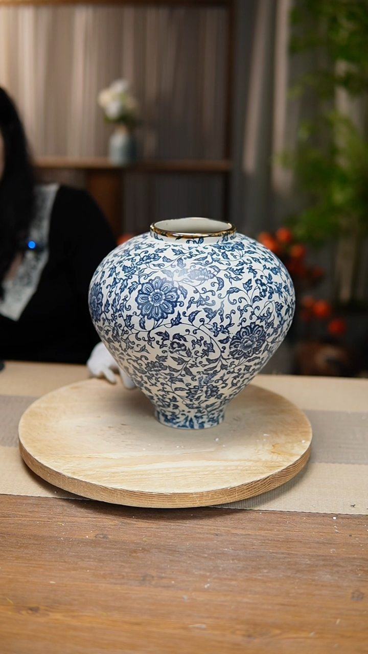 【闪购商品】陶瓷花器青花瓷缠枝莲月亮罐