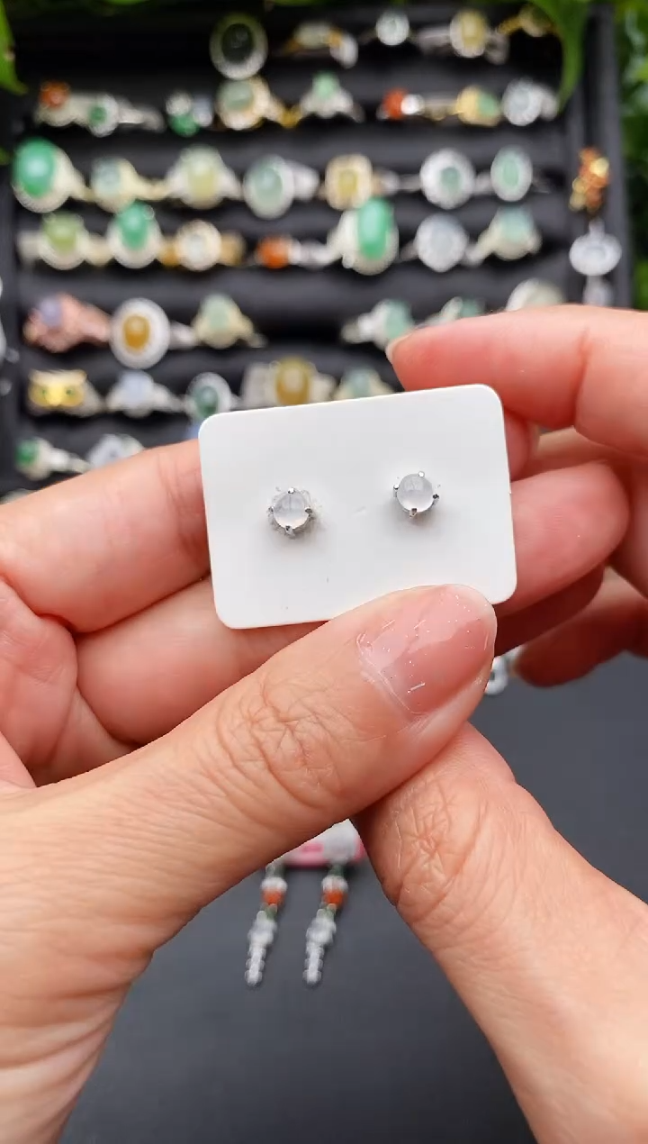 【闪购商品】翡翠戒指银S925镶嵌缅甸翡翠A货333  4-5