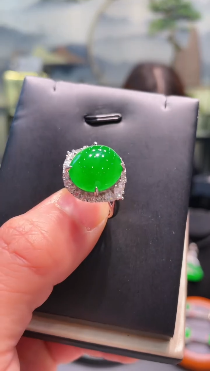【闪购商品】翡翠戒指银S925镶嵌A41天然A货翡翠