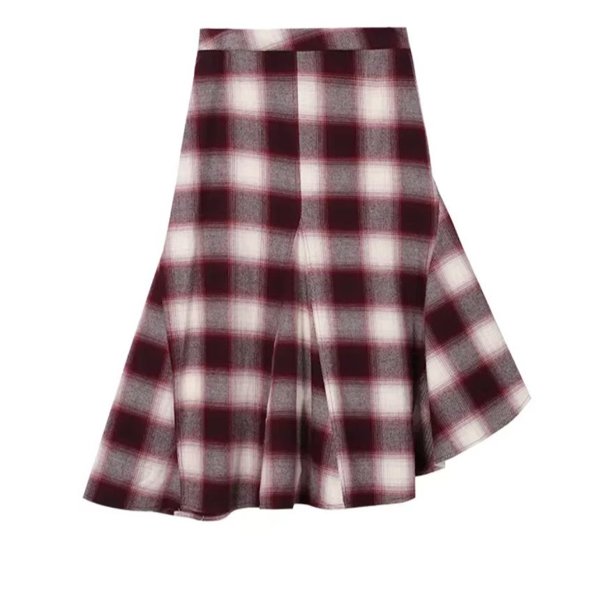 【磨毛半裙】全棉百搭不规则半身裙多穿渐变格子简约宽松潮流格纹