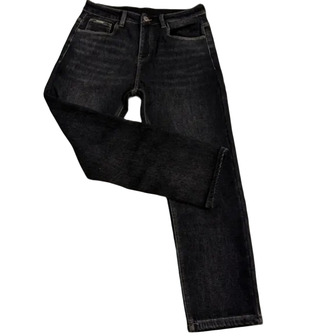 9028冬季加绒加厚直筒宽松弹力防褪色复古牛仔裤男