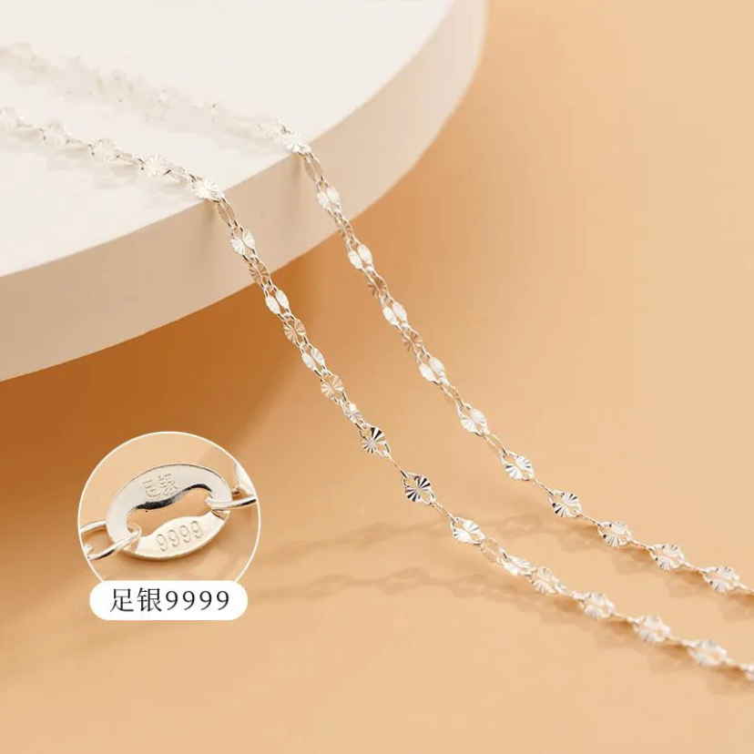 链子足银9999纯银项链雪花单链