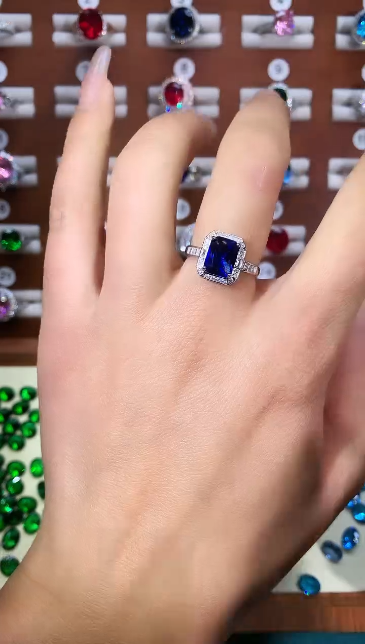 戒指蓝宝石银S925镶嵌79银色