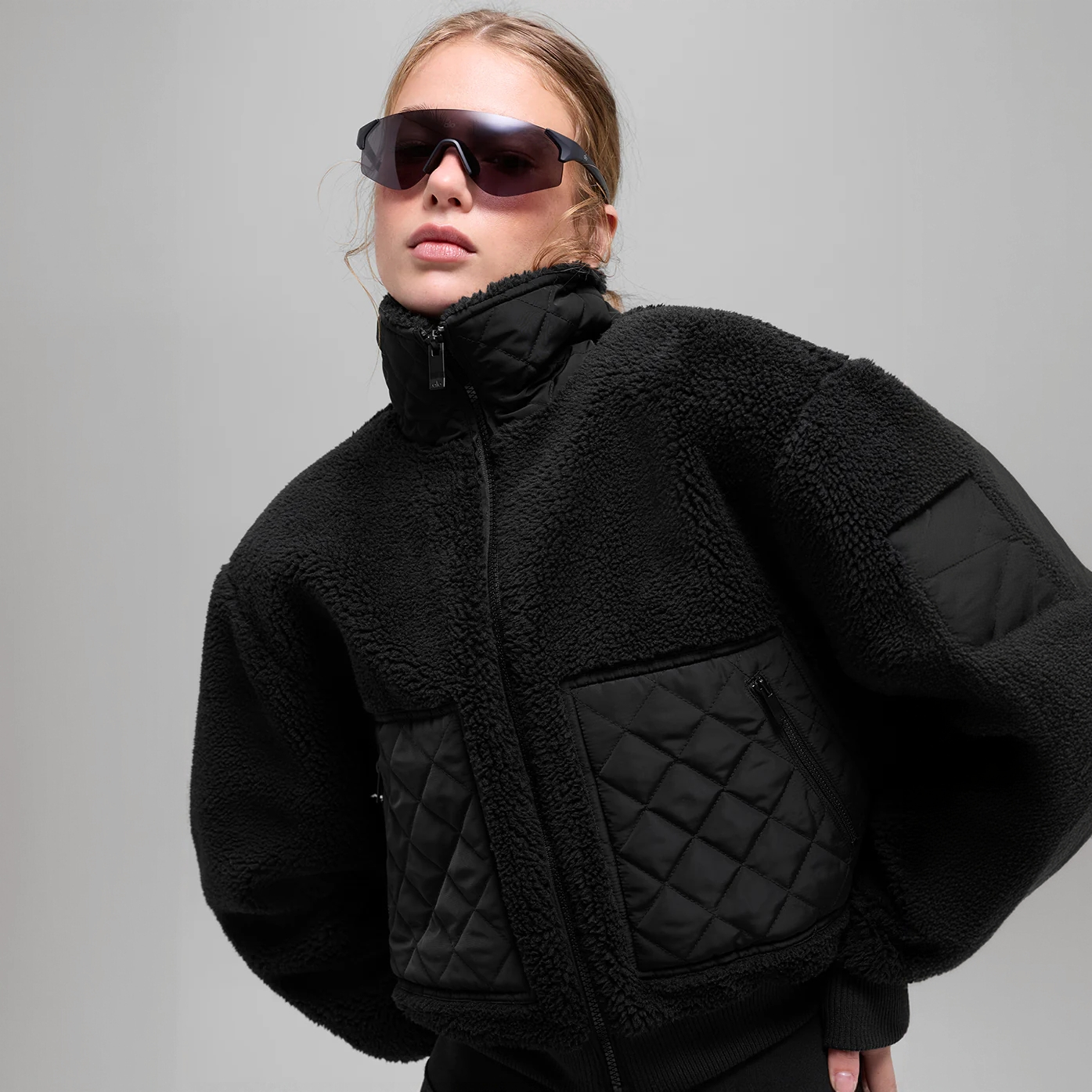 【美国直邮】ALO女士羊羔毛竖领短款棉衣棉服W4530R加绒保暖