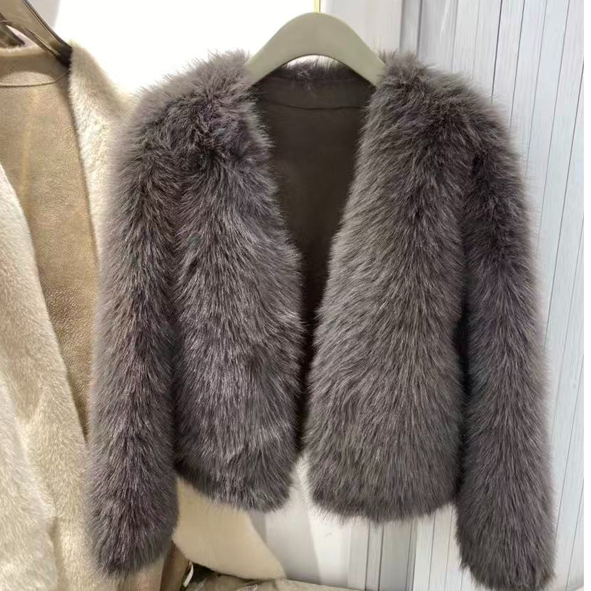 人造皮草 女秋冬冷淡系女短外套短外套女士保暖冬季直下摆秋冬