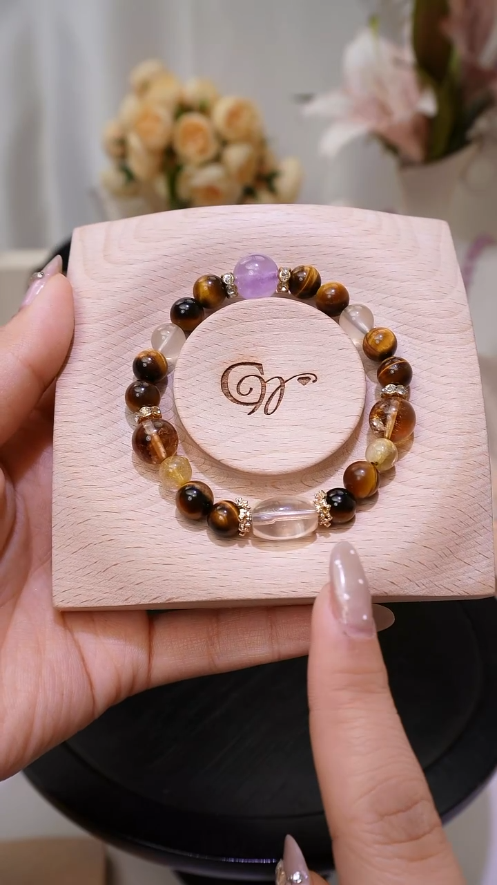 未镶嵌手串水晶黄虎眼薰衣草紫水金发晶水晶手串