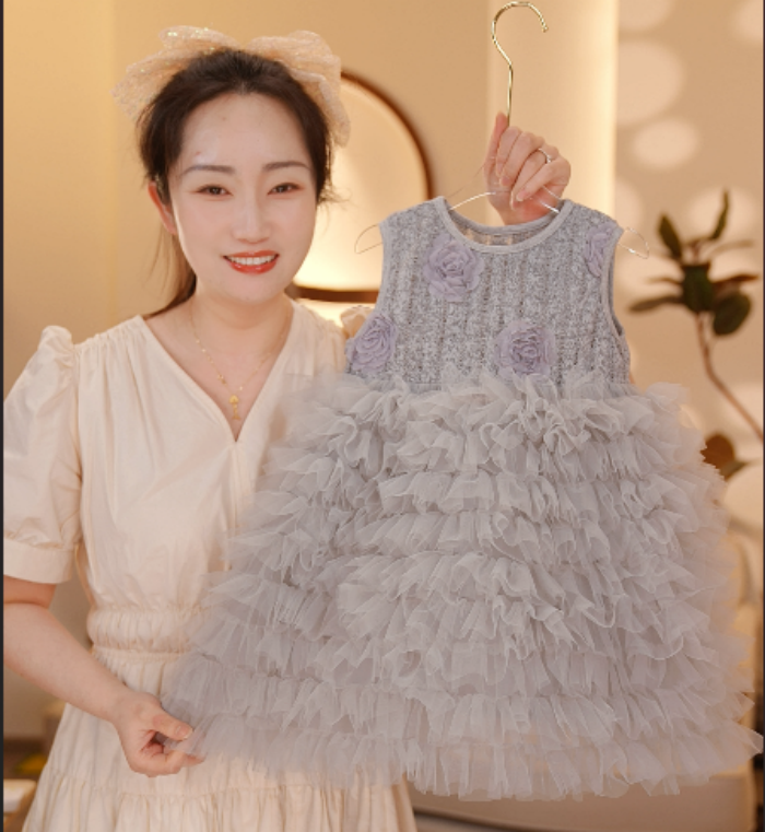【Y.a6863】25夏季新款女童重工网纱蛋糕公主裙女宝洋气无袖连衣裙