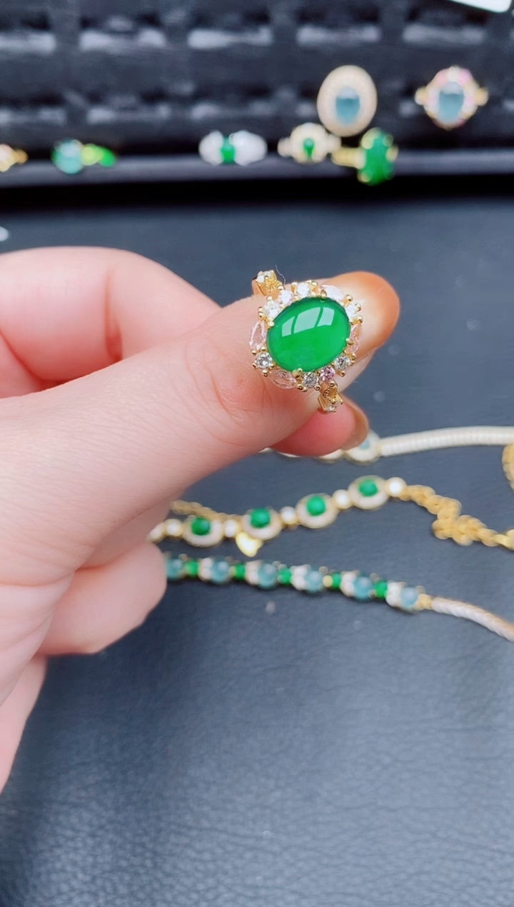 【闪购商品】翡翠戒指银S925镶嵌天然a货翡翠448