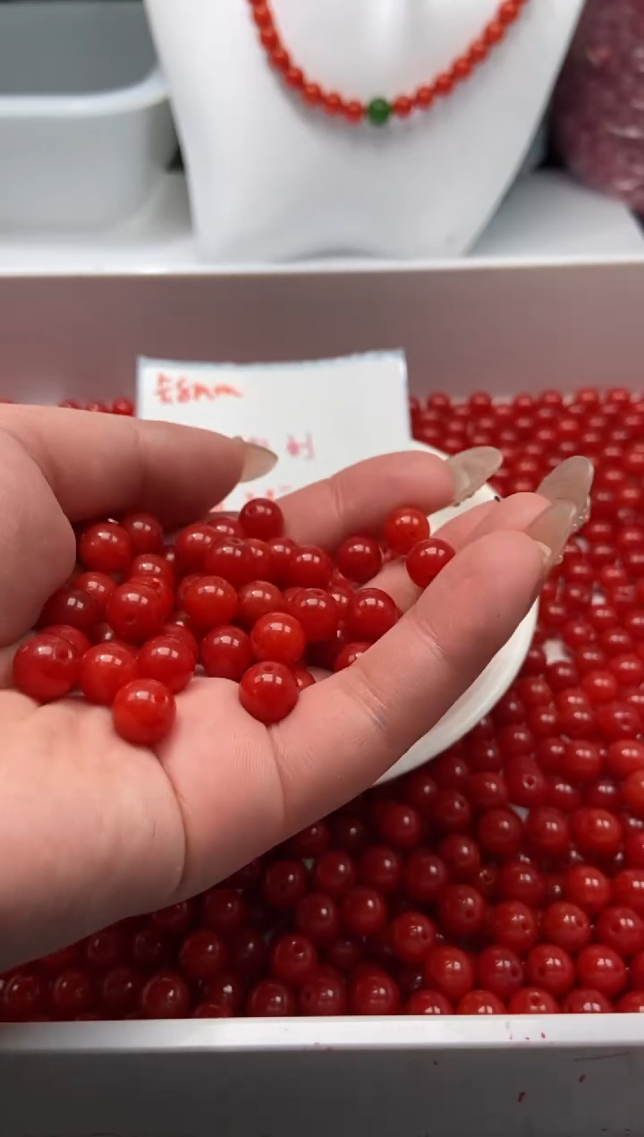 未镶嵌颈饰玛瑙/玉髓w2185柿子红色8mm*16颗