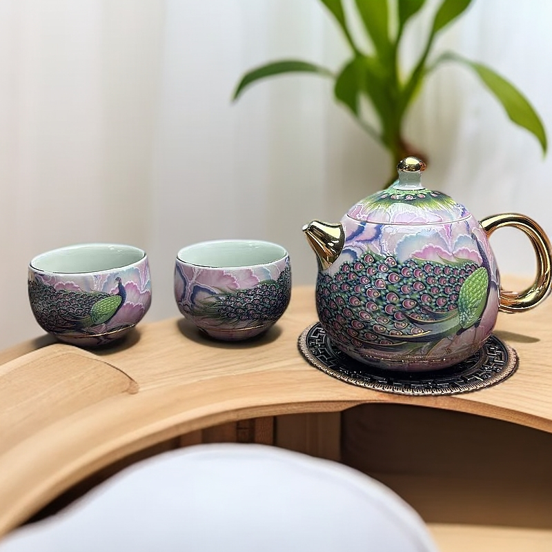 孔雀描金一壶两杯
