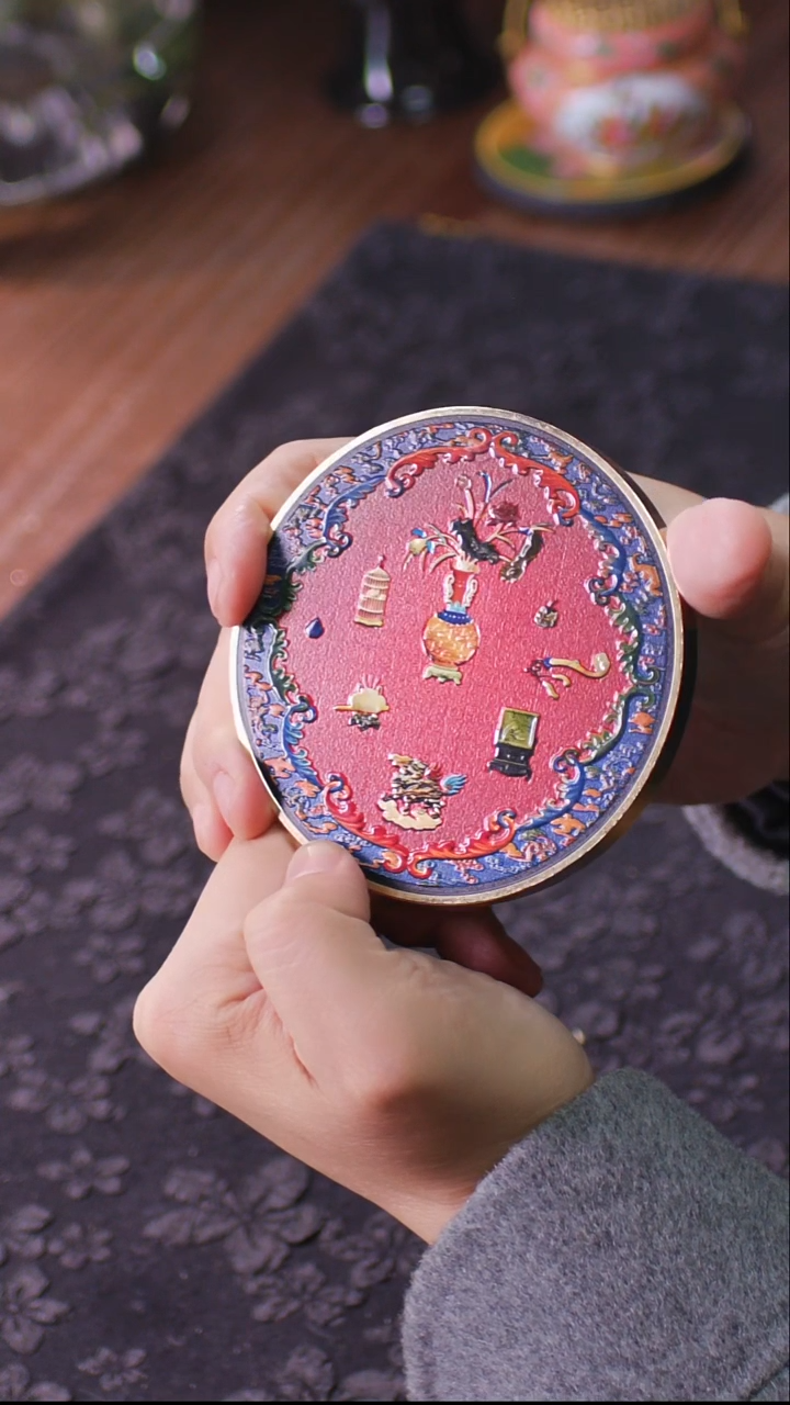 壹藏贰宝八宝嵌图案铜圈杯垫一片