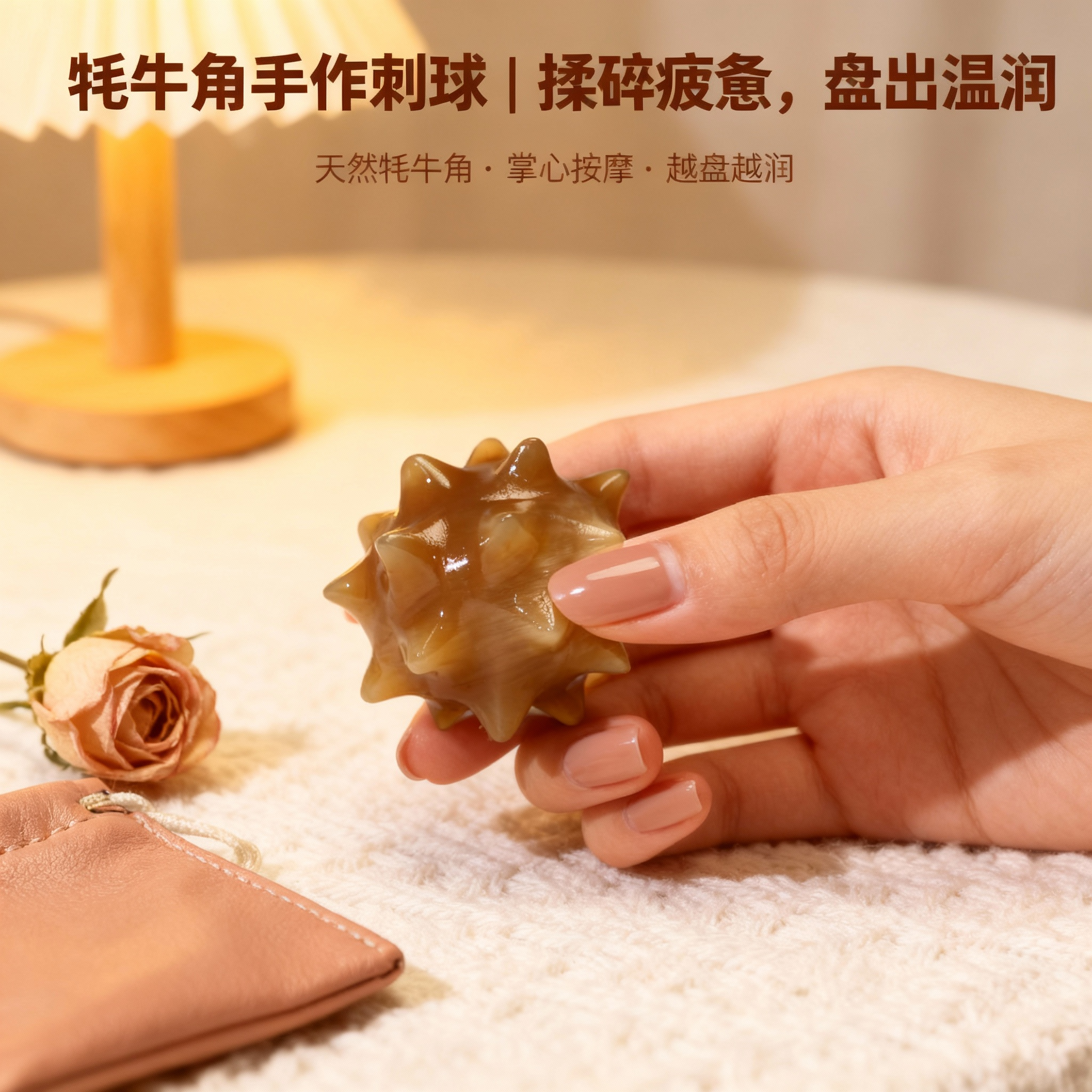 梳写时光牦牛角刺球手部按摩通经络排淤堵深度解压手工时尚