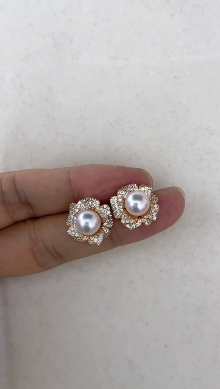 银S925镶嵌海水珍珠耳饰耳钉7