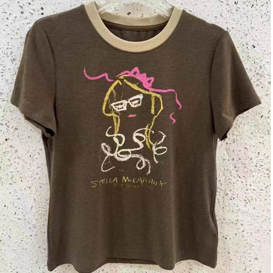 深圳南油高货2025夏季新款拼色圆领多巴胺抽象涂鸦显瘦短袖T恤