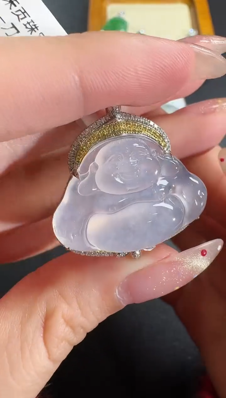 【闪购商品】翡翠吊坠(不含链)18K金镶嵌【源头工厂】钻石镶嵌