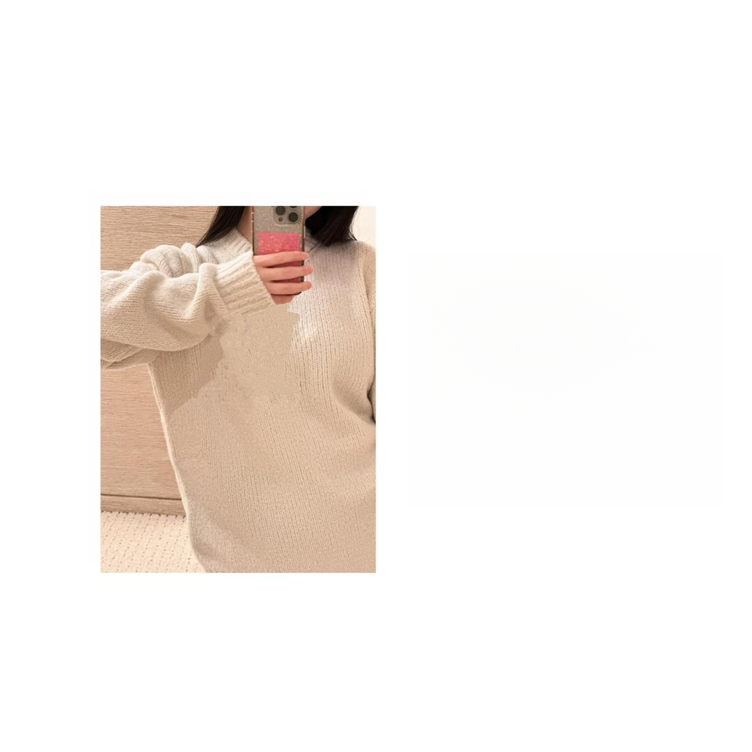 杏白色25新款前后大V圆领毛衣男女同款（#V0127）