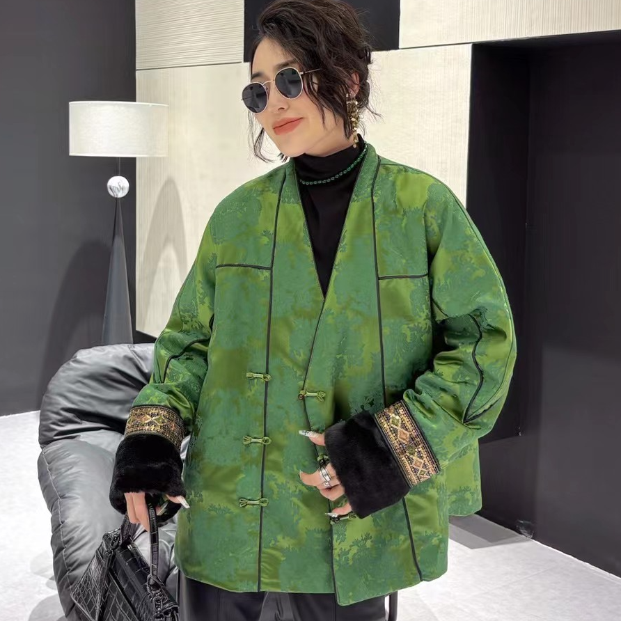 新中式国风提花V领刺绣大版外套