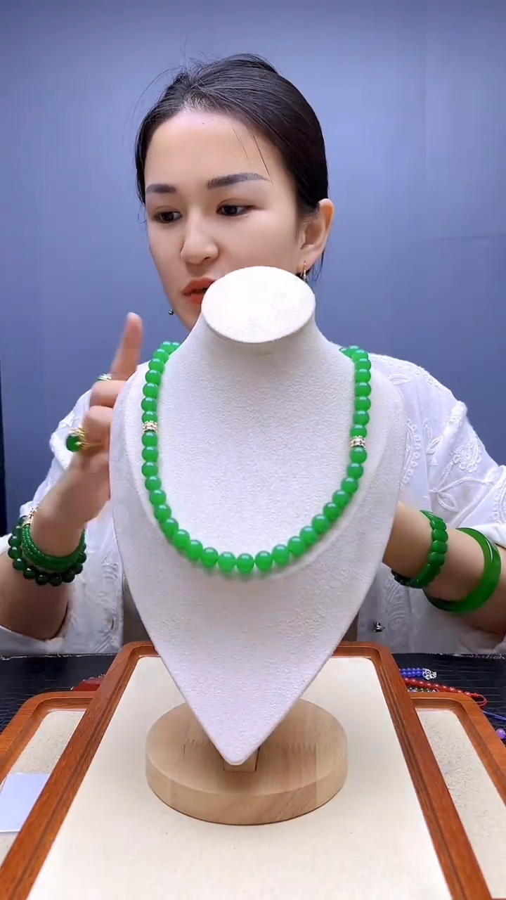 翡翠14K金镶嵌颈饰沉白diy颈饰10mm项链