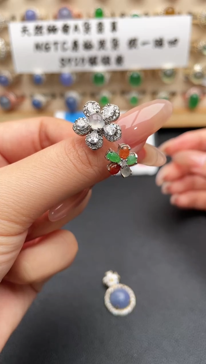 银S925镶嵌戒指翡翠一物一证一礼盒