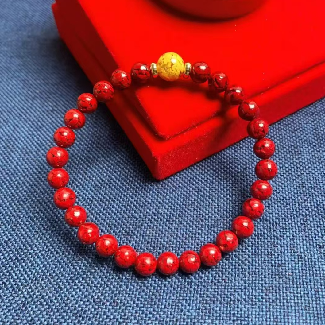 含辰砂工艺品晶体砂6mm加雄黄手链