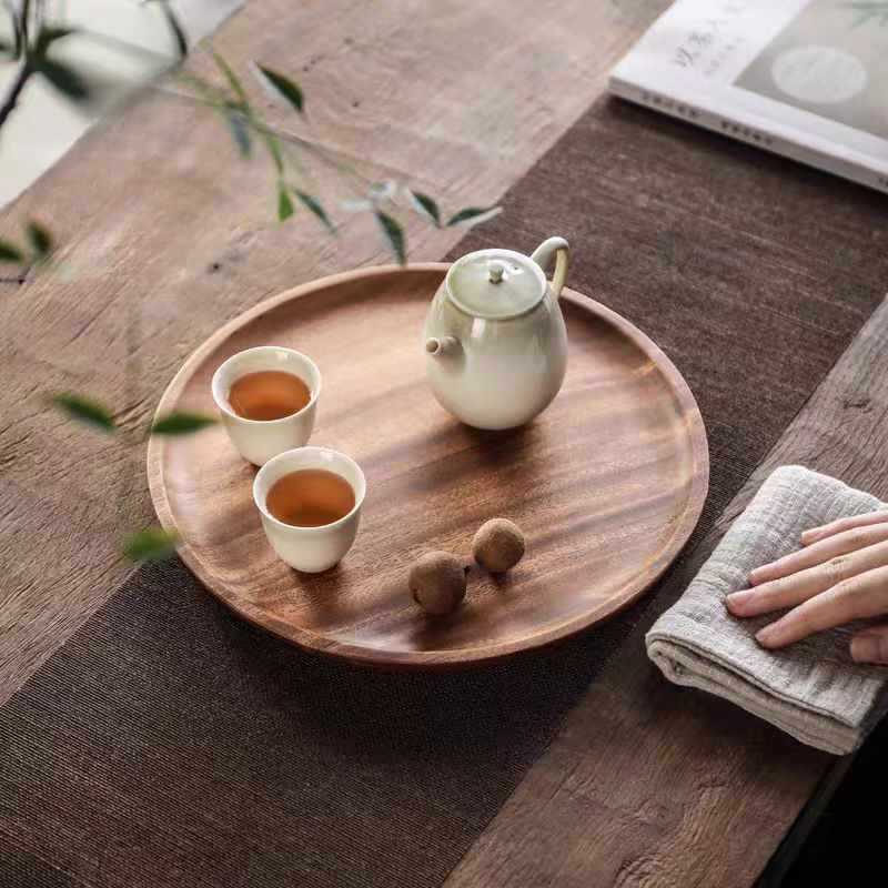 【精选胡桃木圆盘】日式木质整木托盘家用原木小吃碟零食水果实木盘