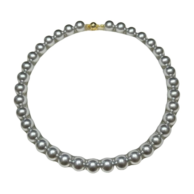 【符老板】x428-轻奢气质设计款铂金灰圆珠贝珠项链-赠礼盒