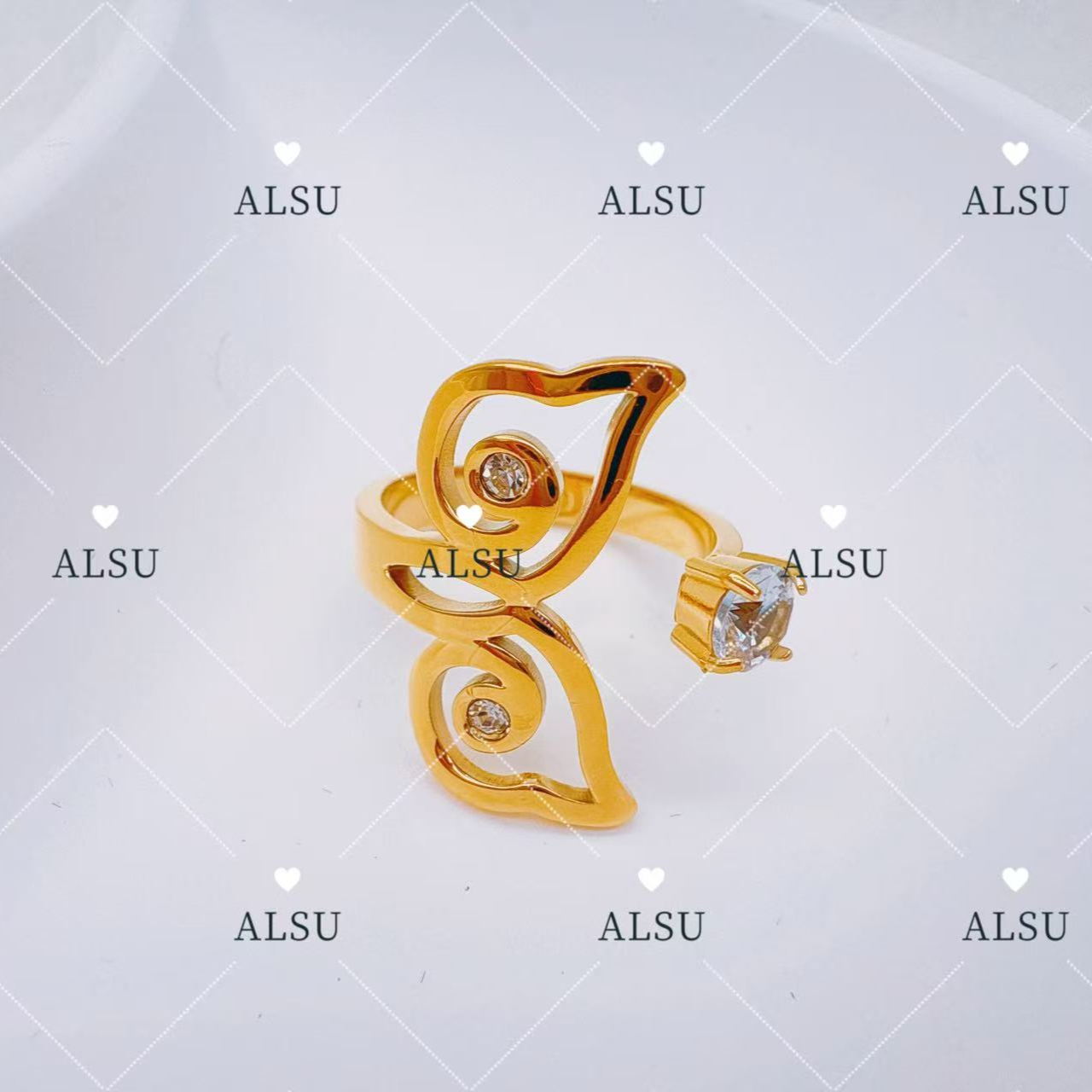 合金锆石戒指 ALSU原创经典民族风猫头鹰戒指轻奢时尚金色百搭