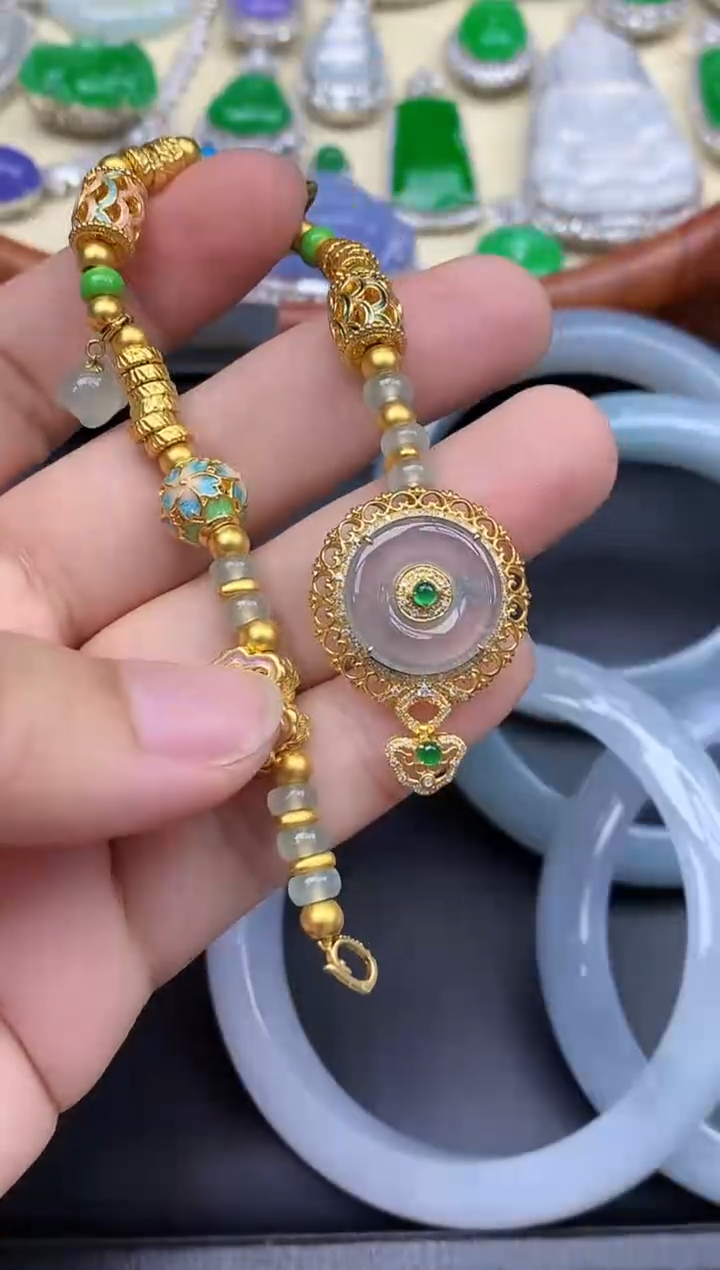 足金镶嵌手链翡翠590-中国好珍宝