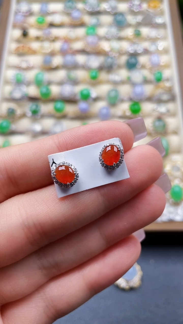 银S925镶嵌翡翠耳饰156