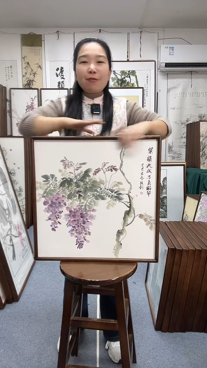 国画尺寸52*52实木画框京东包邮手绘有暇丝