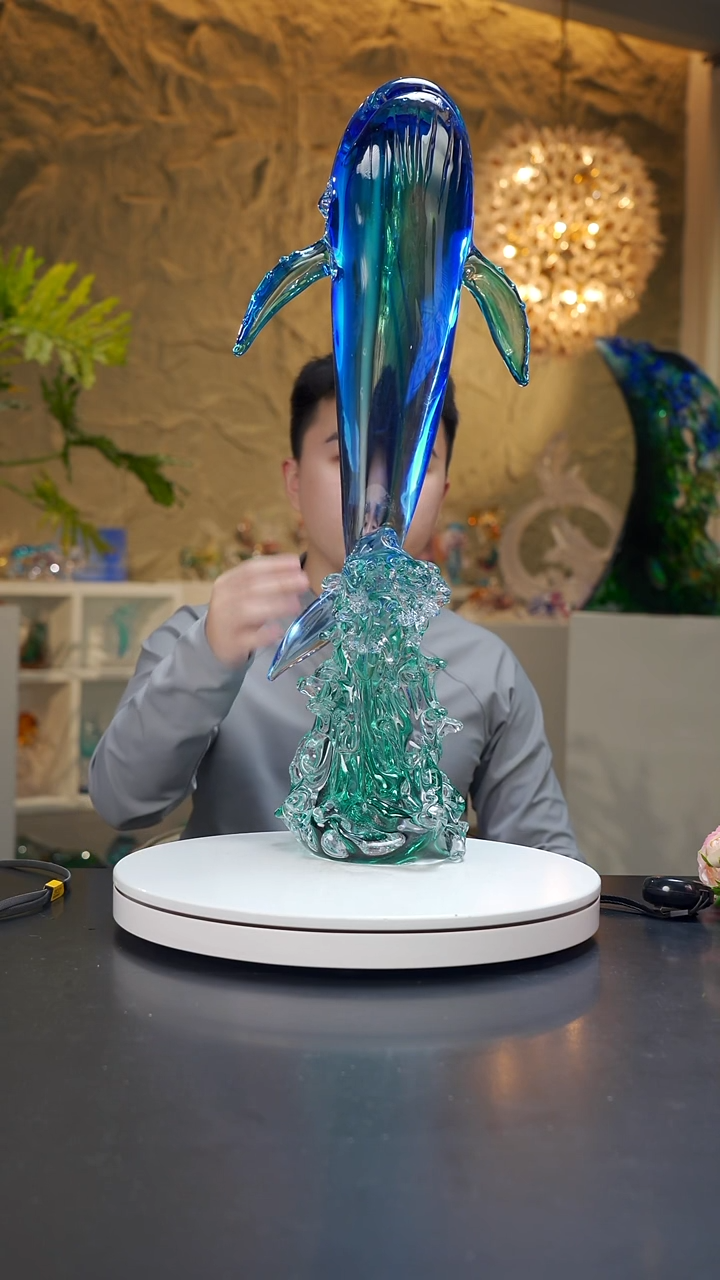 手工艺品琉璃宝石蓝鲲鹏之志设计款摆件 