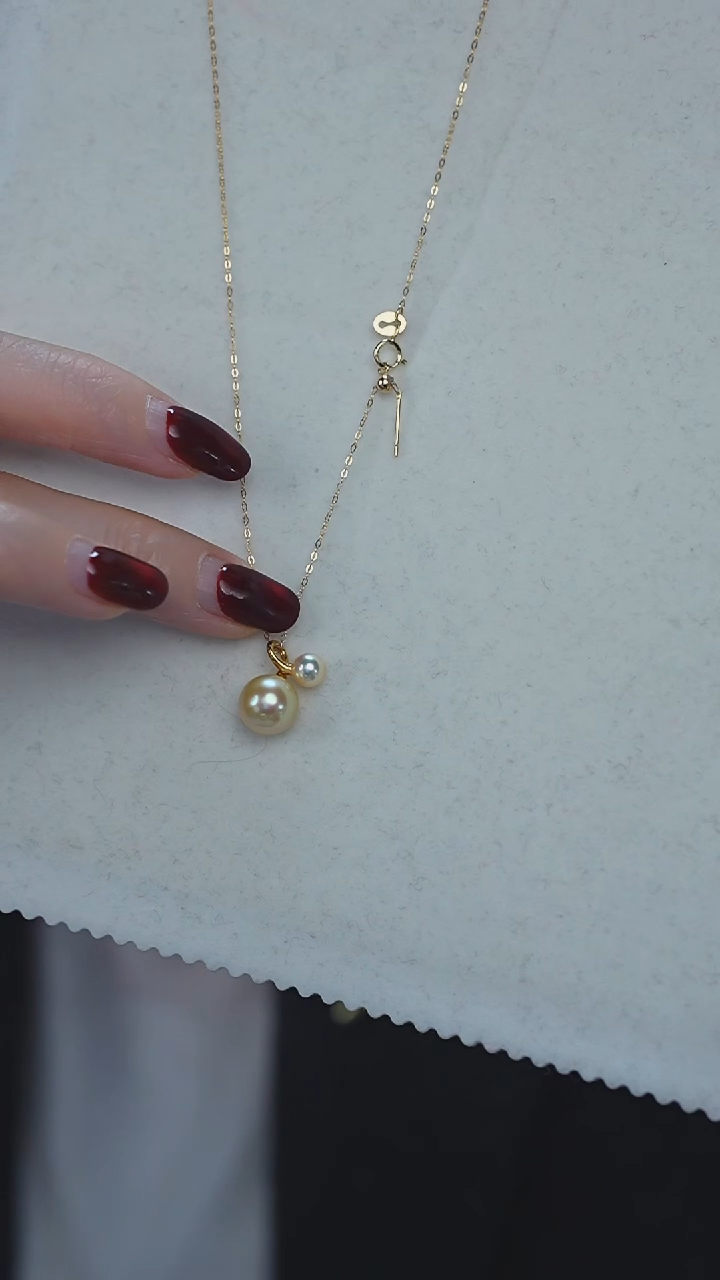 【闪购商品】海水珍珠颈饰18K金镶嵌18K金南洋金珠+akoya双珠吊坠