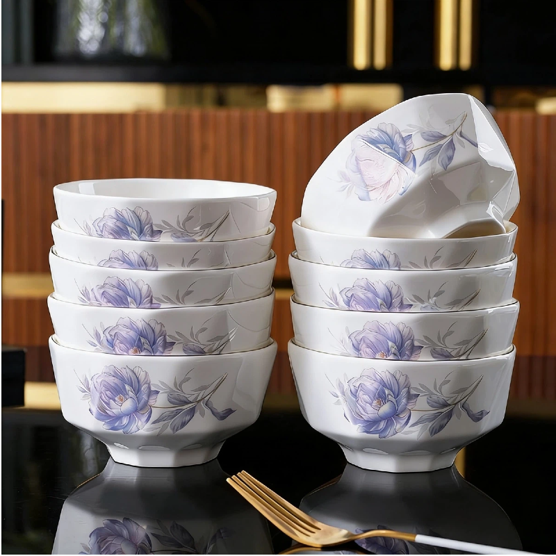 白口蓝色妖姬4.5英寸米饭碗10只装家用高端餐具釉下彩饭碗