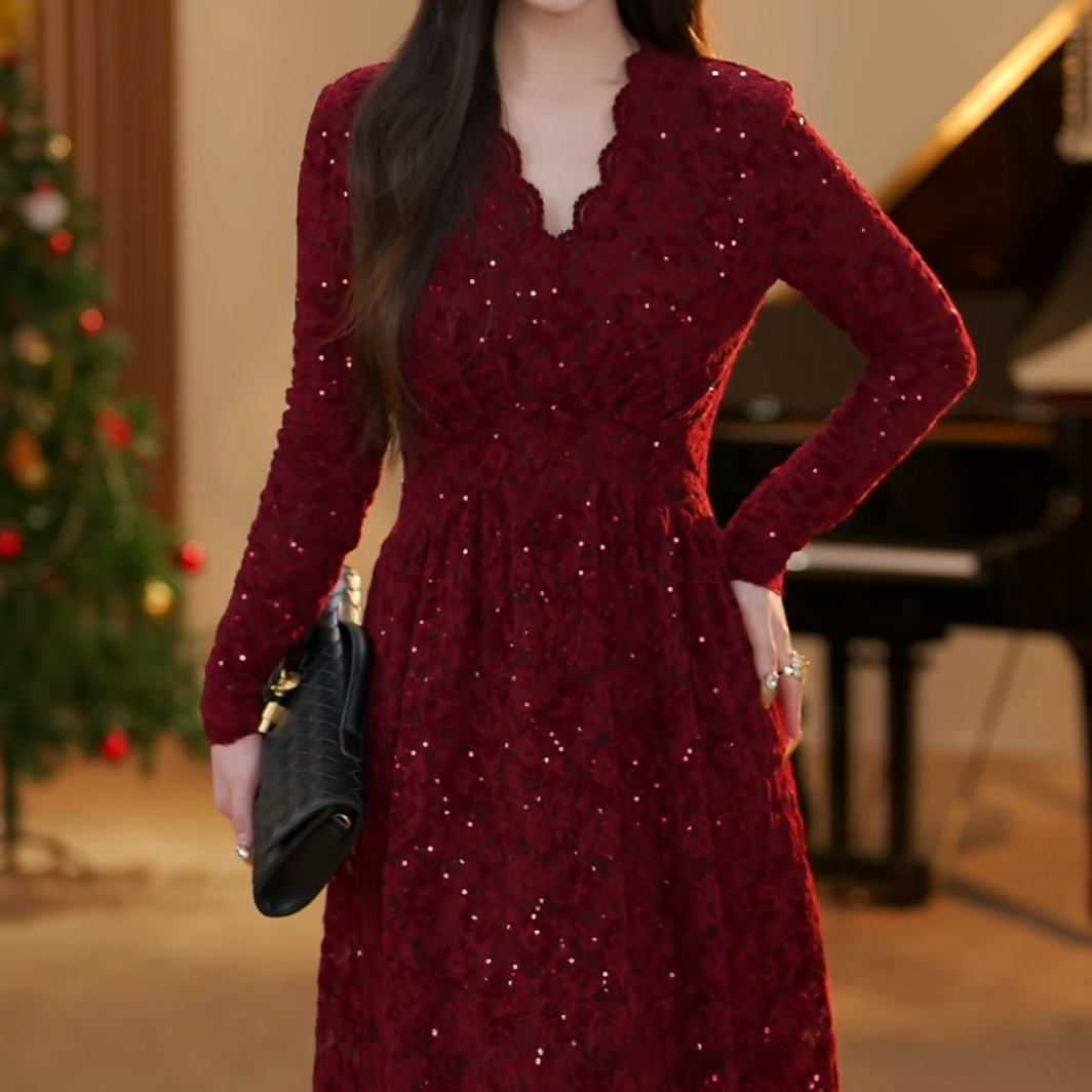 【静铉】璀璨之夜冬季时尚感优雅气质减龄连衣裙-YL20066