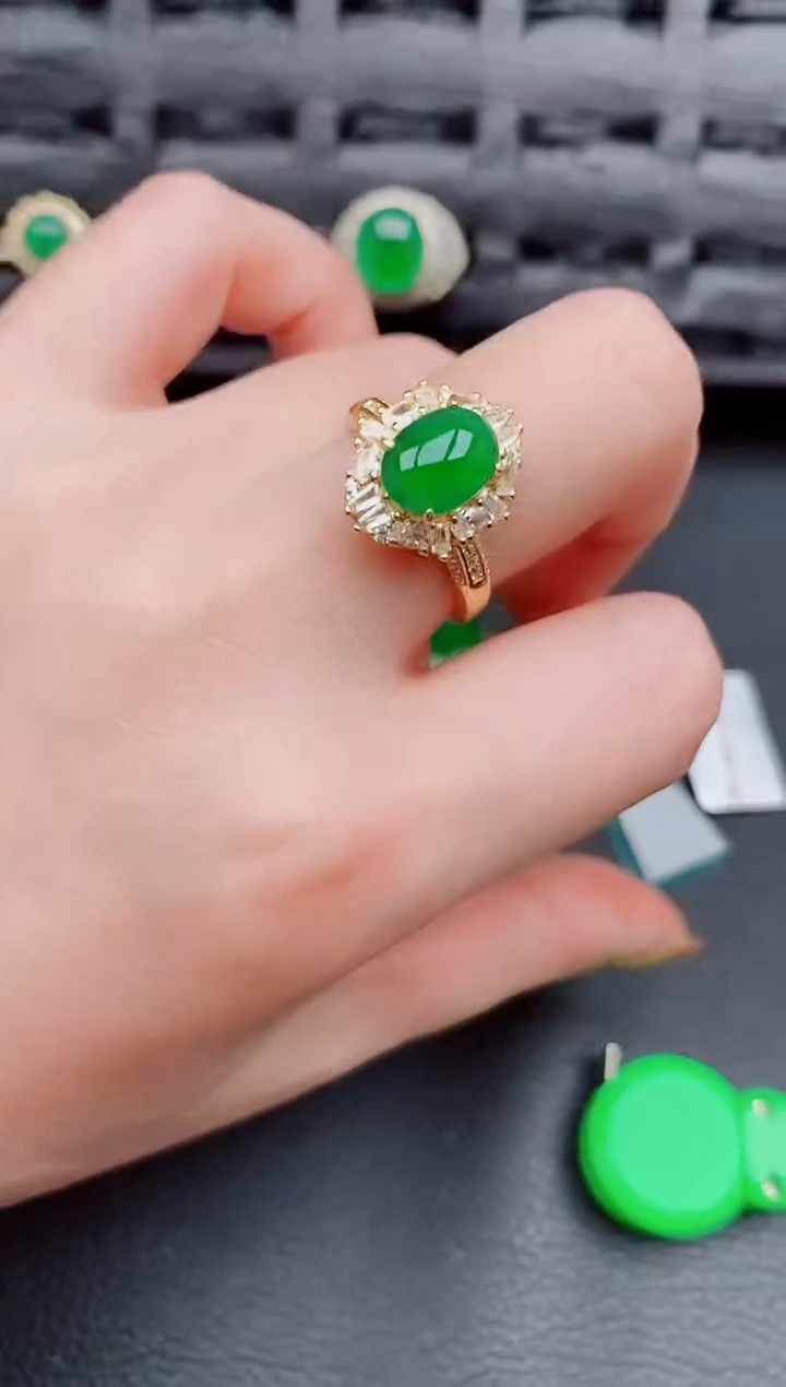 【闪购商品】翡翠戒指银S925镶嵌天然a货翡翠533