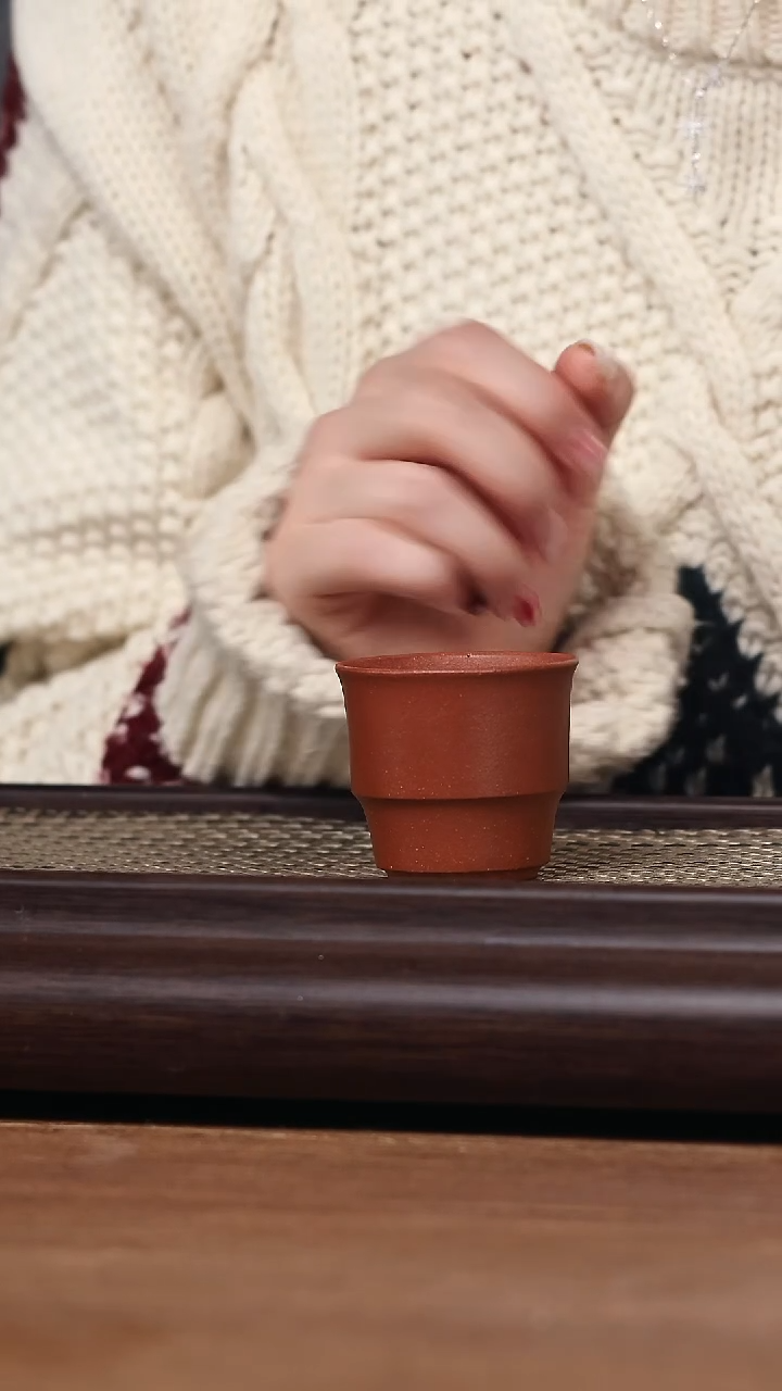 【闪购商品】紫砂茶杯竹节杯 红降坡