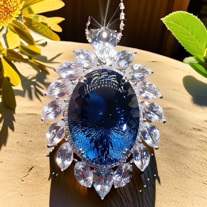 托帕石伦敦蓝千禧切精工豪镶高奢满钻奢华精美时尚吊坠主石：168ct