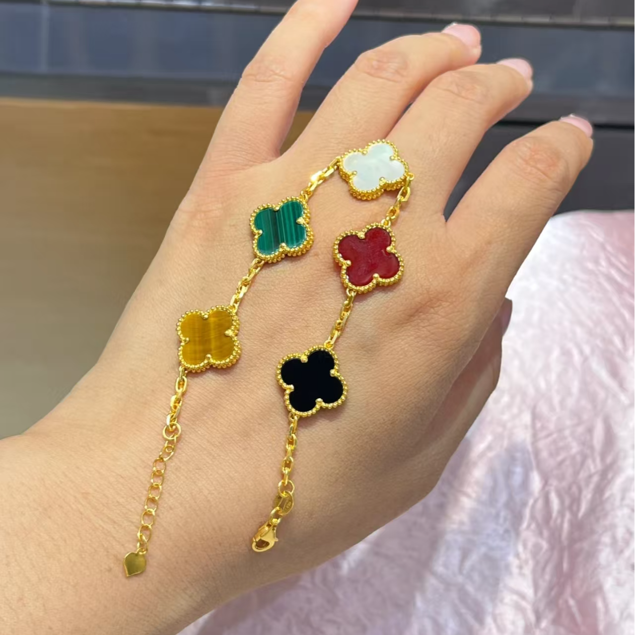 足金999跳色四叶草手链