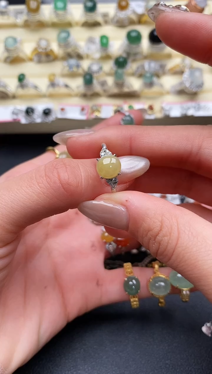 【闪购商品】翡翠戒指银S925镶嵌缅甸翡翠1  3+3