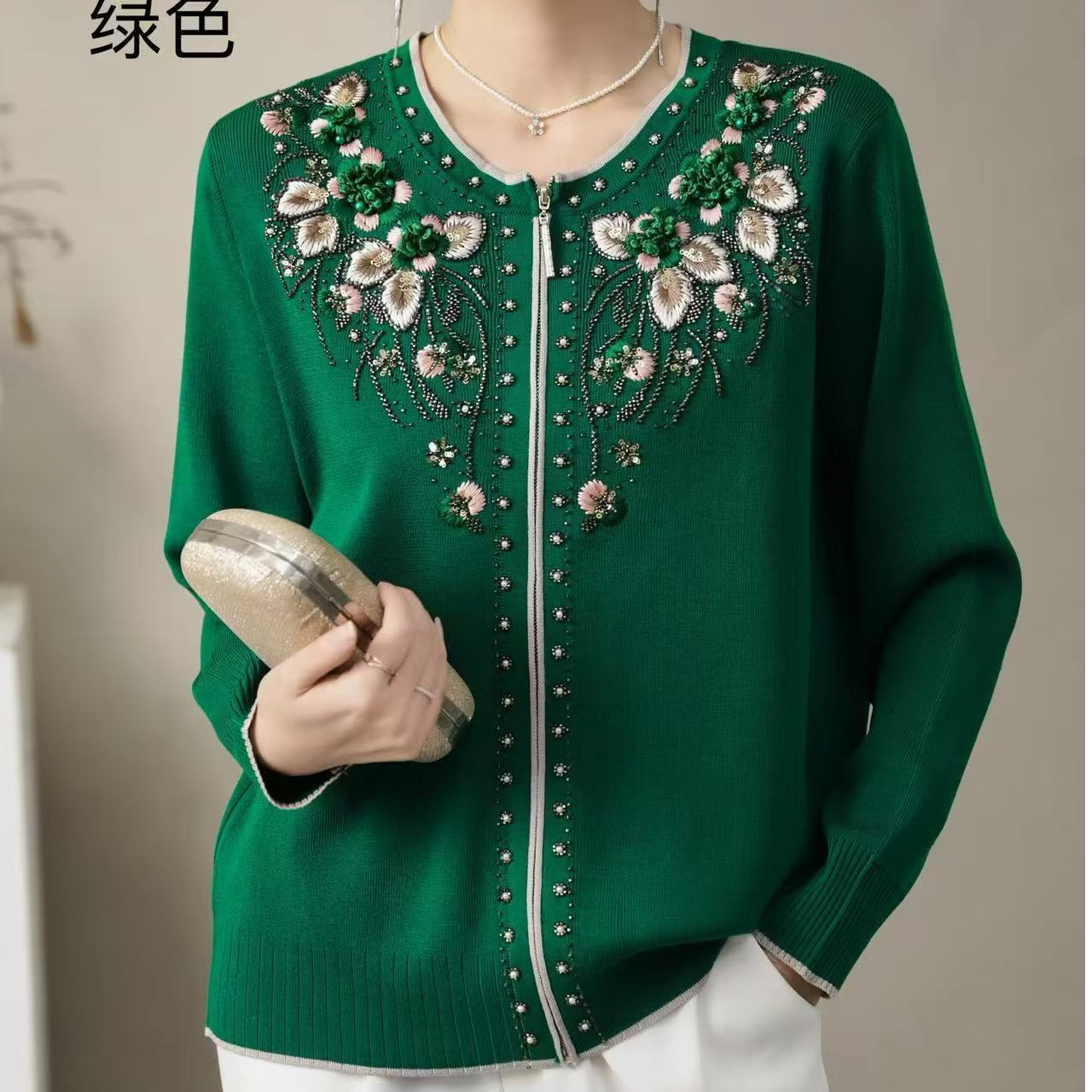 阳森高端定制重工艺针织衫 时尚 百搭 洋气 显瘦 秋季妈妈装 8877