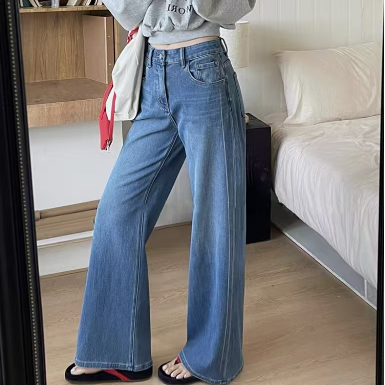 SU【323】83代 愫康 MWMA早春2025高腰显瘦蓝色直筒喇叭阔腿裤~