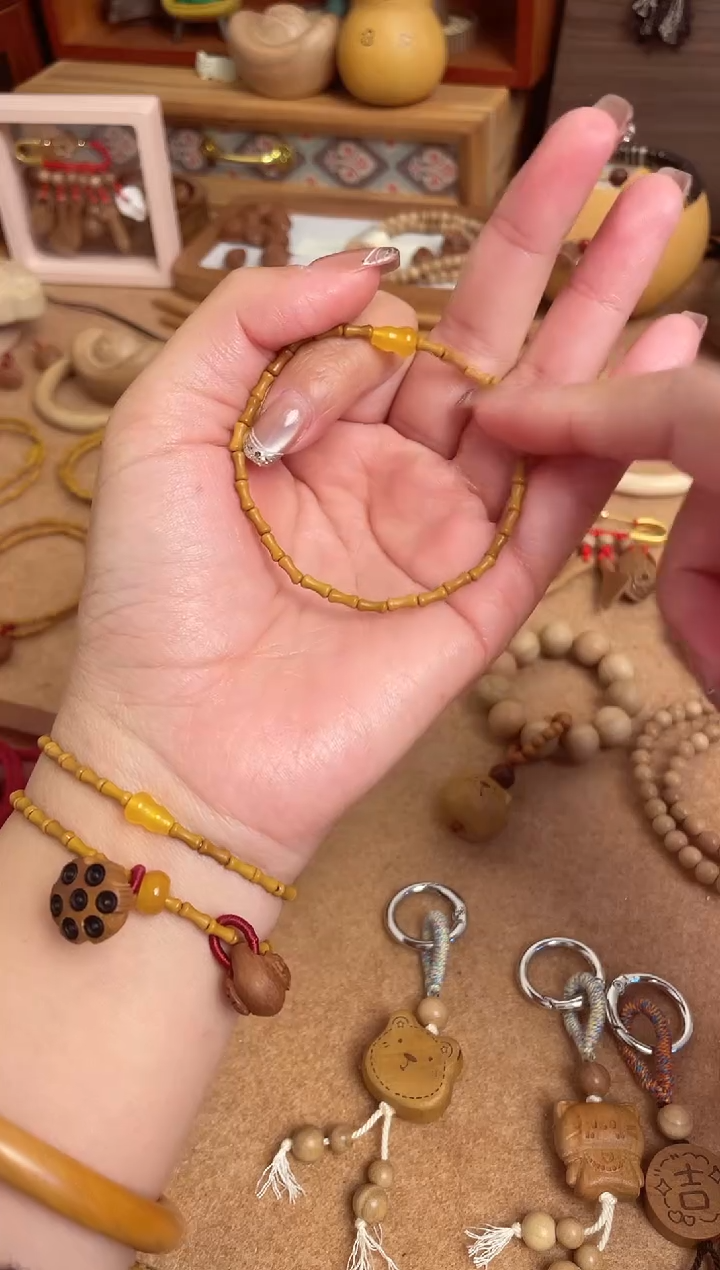 手串桃核竹节手串一物一拍单圈加黄葫芦