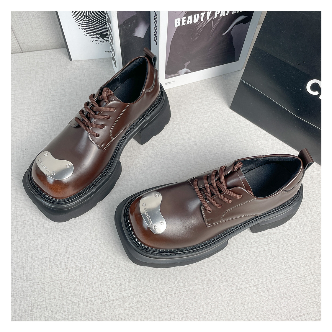 【杨杨粉丝专属】4126-17方头韩版厚底乐福鞋时尚系带女鞋