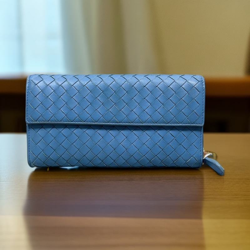 95新 BOTTEGA VENETA/葆蝶家   蓝色编织钱包 1881 1006 