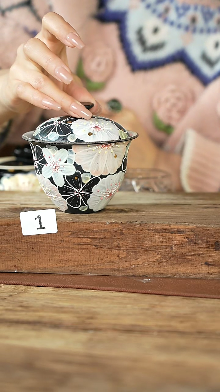 【闪购商品】瓷片花满溪设计师手作/盖碗