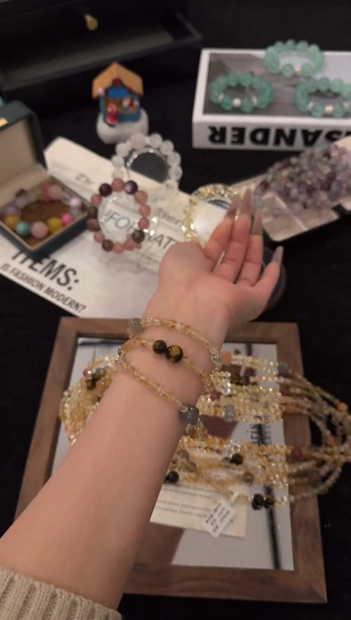 未镶嵌手链水晶黄塔晶三圈x3608