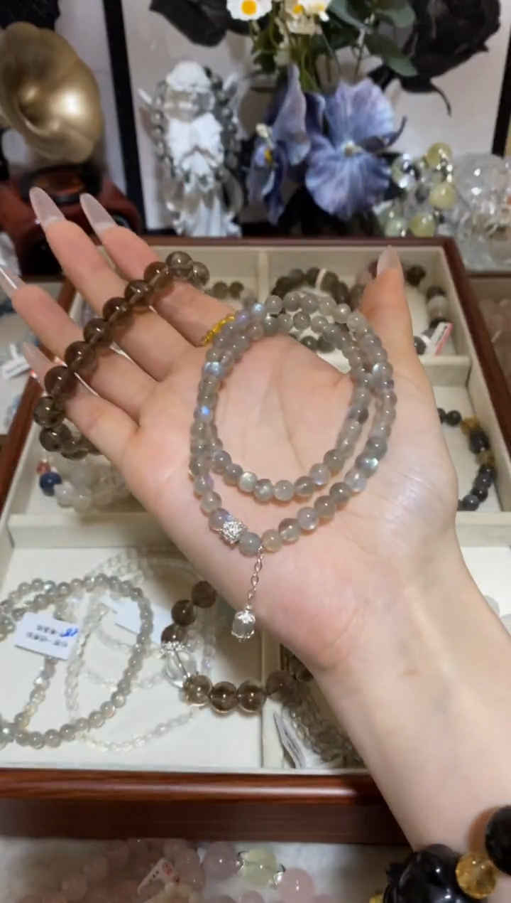 【闪购商品】水晶手链未镶嵌双圈灰月光提溜