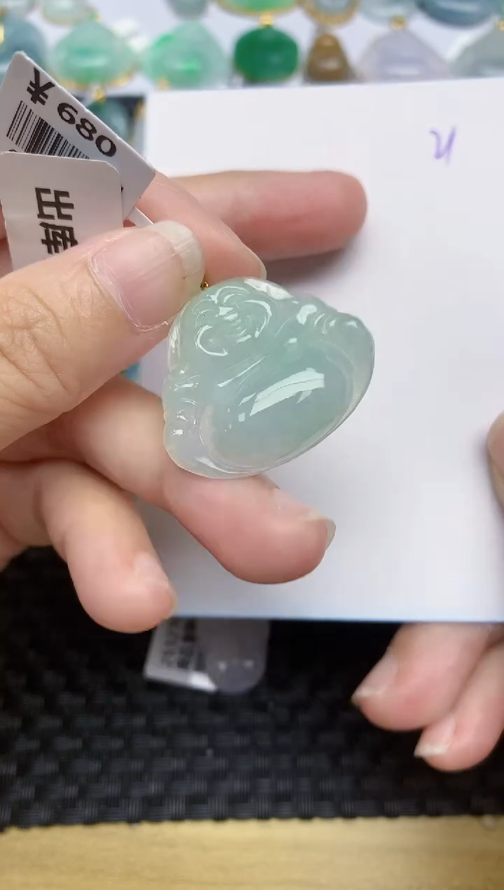 翡翠18K金镶嵌颈饰天然A货翡翠 21