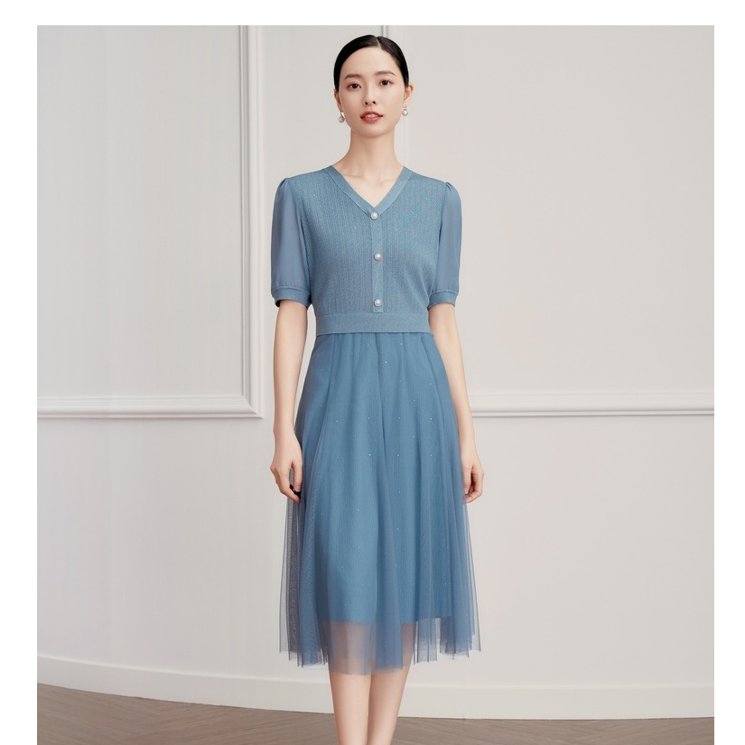 【岚岚专属】娜尔思/网纱拼接假两件连衣裙女