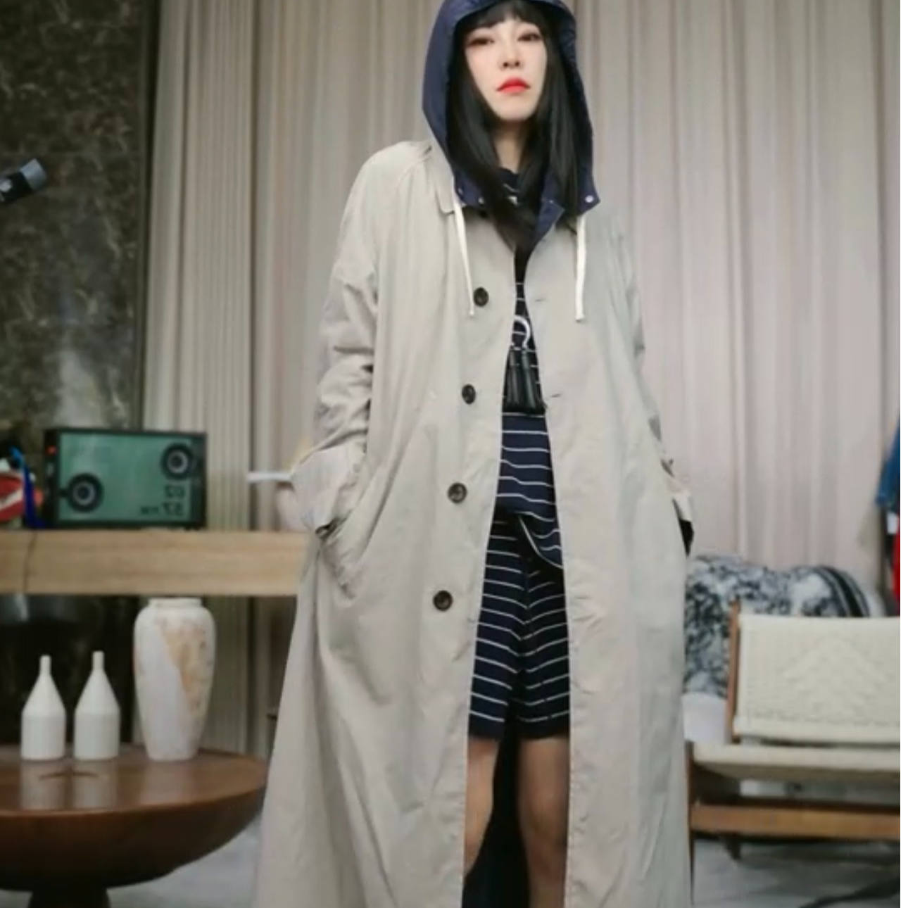 EANSSY G福利秋季正反两穿气质连帽风衣中长款女士三店NA2505C057